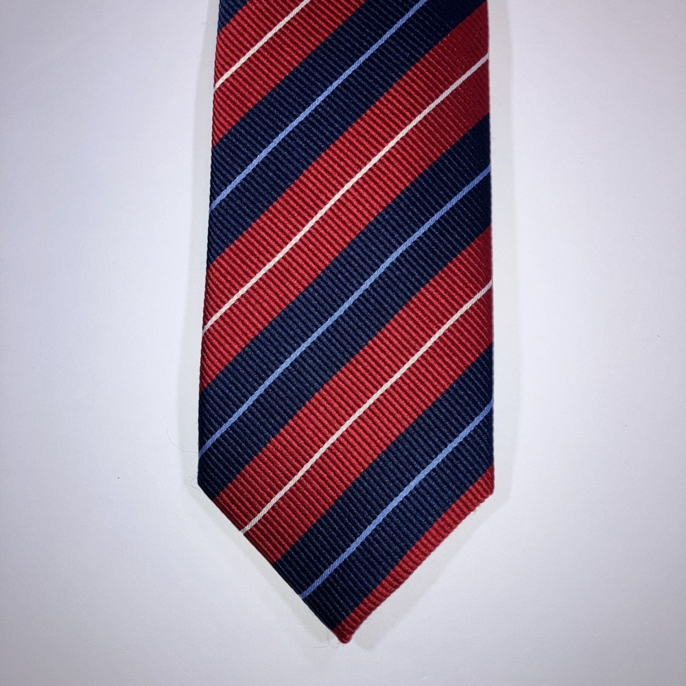 JZ Richards Boulder Mens Silk Tie Red Blue White Repp Stripe Handmade USA